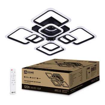 Светильник светодиодный ELEGANT ARIS-B 120Вт 230В 3000-6500K 8400Лм 590х590х130мм c пультом ДУ черный IN HOME в Хабаровске