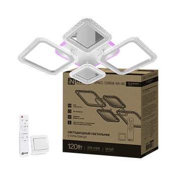 Светильник светодиодный ELEGANT SPACE-120RGB-WH-BG 120Вт 230В 3000-6500K 8400Лм 530х530х125мм пульт ДУ белый IN HOME в Хабаровске
