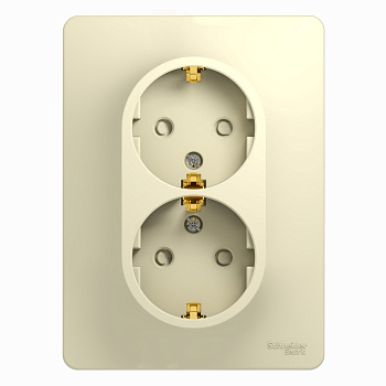 Розетка двойная Glossa SE с заземлением со шторками бежевая в сборе в Хабаровске