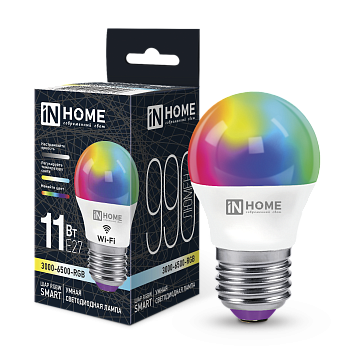 Лампа светодиодная LED-ШАР-RGBW-SMART 11Вт 230В димм. Е27 3000-6500К 990Лм IN HOME в Хабаровске