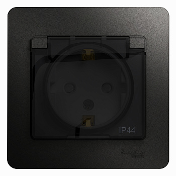 Розетка одинарная Glossa SE IP44 с заземлением со шторками с крышкой антрацит в сборе в Хабаровске