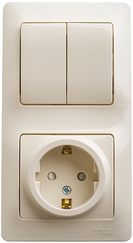 Выключатель двухклавишный с розеткой Glossa SE с заземлением со шторками бежевый в Хабаровске