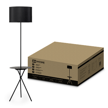 Светильник напольный под лампу ТНО 04П-Е27-BB 230В полка, черный абажур, черная тренога IN HOME в Хабаровске