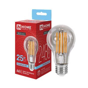Лампа светодиодная LED-A65-deco 25Вт 230В Е27 6500К 2480Лм прозрачная IN HOME в Хабаровске