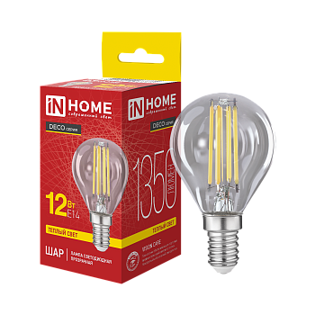 Лампа светодиодная LED-ШАР-deco 12Вт 230В Е14 3000К 1350Лм прозрачная IN HOME в Хабаровске