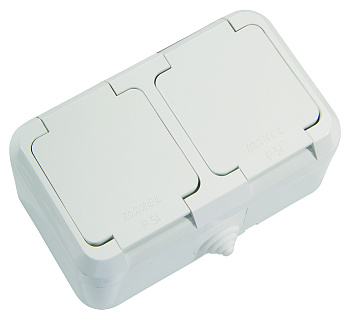 Блок розетка с крышкой + розетка с крышкой IP44 MAKEL белый в Хабаровске