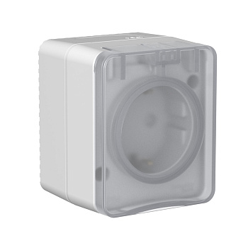 Розетка одинарная AtlasDesign SE Profi54 накладная с з/к со шторками серая в Хабаровске