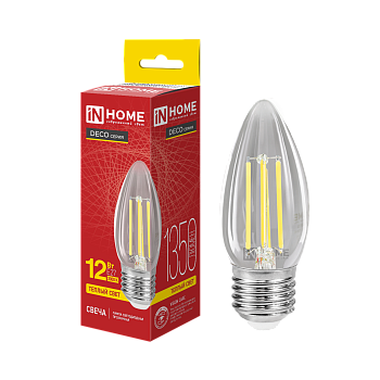 Лампа светодиодная LED-СВЕЧА-deco 12Вт 230В Е27 3000К 1350Лм прозрачная IN HOME в Хабаровске