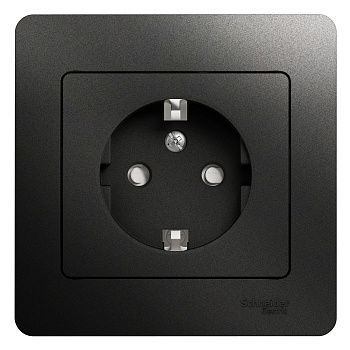 Розетка одинарная Glossa SE с заземлением со шторками антрацит в сборе в Хабаровске