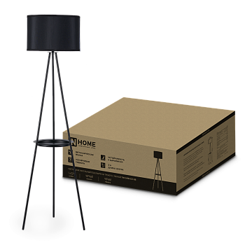 Светильник напольный под лампу ТНО 04ПВ-Е27-BB 230В полка, черный абажур, черная тренога IN HOME в Хабаровске