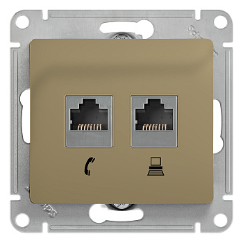 Розетка двойная телефонная компьютерная RJ11+RJ45 Glossa SE титан в Хабаровске