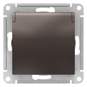 Розетка одинарная AtlasDesign SE с заземлением со шторками с крышкой мокко в Хабаровске