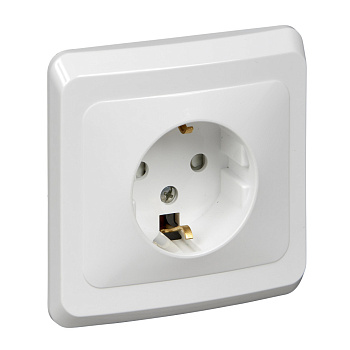 Розетка одинарная ЭТЮД SE со шторками с заземлением белая в Хабаровске