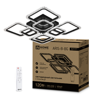 Светильник светодиодный ELEGANT ARIS-B-BG 120Вт 230В 3000-6500K 8400Лм 585х585х115мм пульт ДУ черный IN HOME в Хабаровске