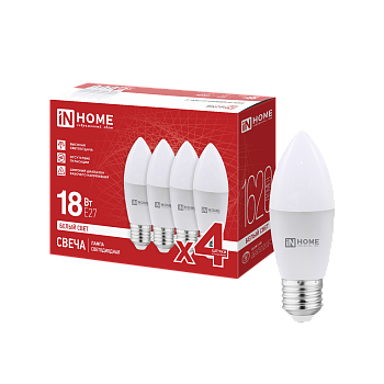 Лампа светодиодная LED-СВЕЧА-VC 4PACK 18Вт 230В Е27 4000К 1620Лм (4шт./упак) IN HOME в Хабаровске