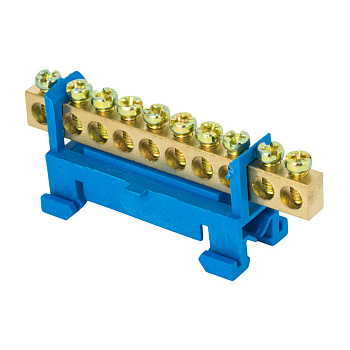 Шина "0" N (6х9мм) 10 отверстий латунь синий изолятор тип "Стойка" на DIN-рейку EKF PROxima в Хабаровске
