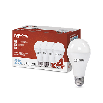 Лампа светодиодная LED-A65-VC 4PACK 25Вт 230В Е27 6500К 2380Лм (4шт./упак) IN HOME в Хабаровске