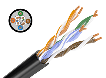 Кабель связи витая пара внешний НЕ экранированный UTP 4PR 24AWG 4х2х0,5CU CAT5e черн 305м OUTDOOR PROconnect в Хабаровске